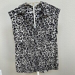 Pleione Size X-Small XS Animal Print Leopard Cheetah Button Down SS Blouse Top